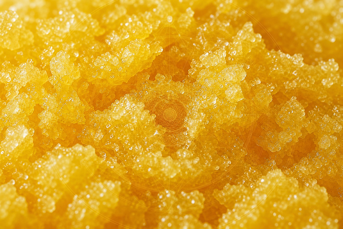 Close-up macro photograph of crystallized golden ghee showing its grainy texture