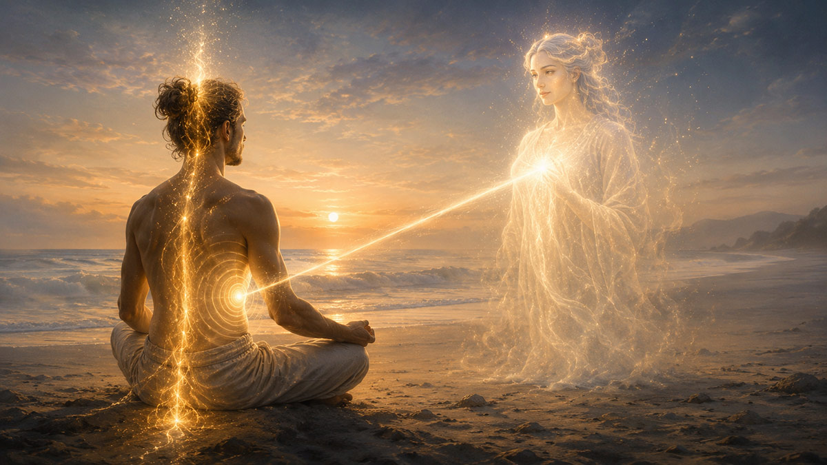 Vision on the beach — a feminine presence appearing during meditation